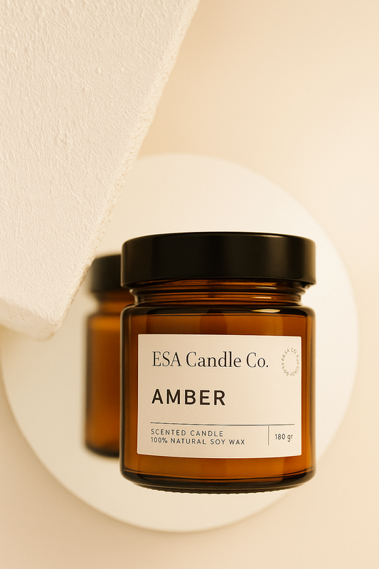 Amber Kapaklı Cam Kavanoz Soya Mum – Minimal Tasarım, Doğal ve El Yapımı
