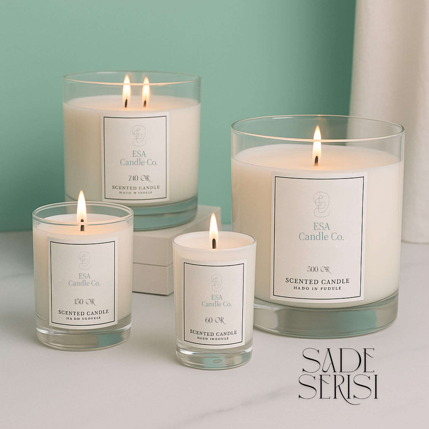 Sade Serisi – 50 g El Yapımı Cam Mum Koleksiyonu | %100 Soya Wax & Minimal Tasarım