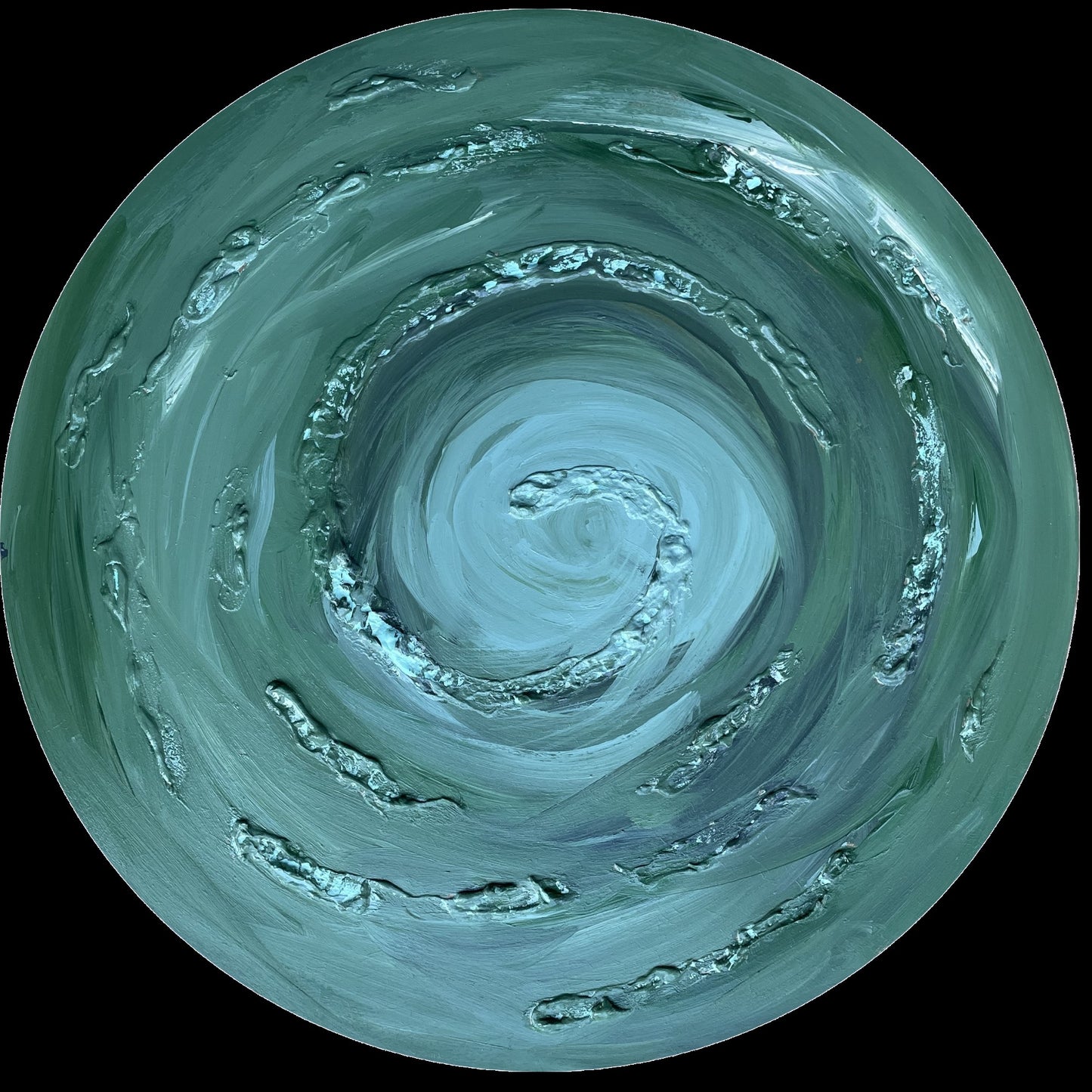 Girdap - Yuvarlak El Yapımı Mix Media Tablo - Akrilik ve Dokulu Soyut Duvar Sanatı