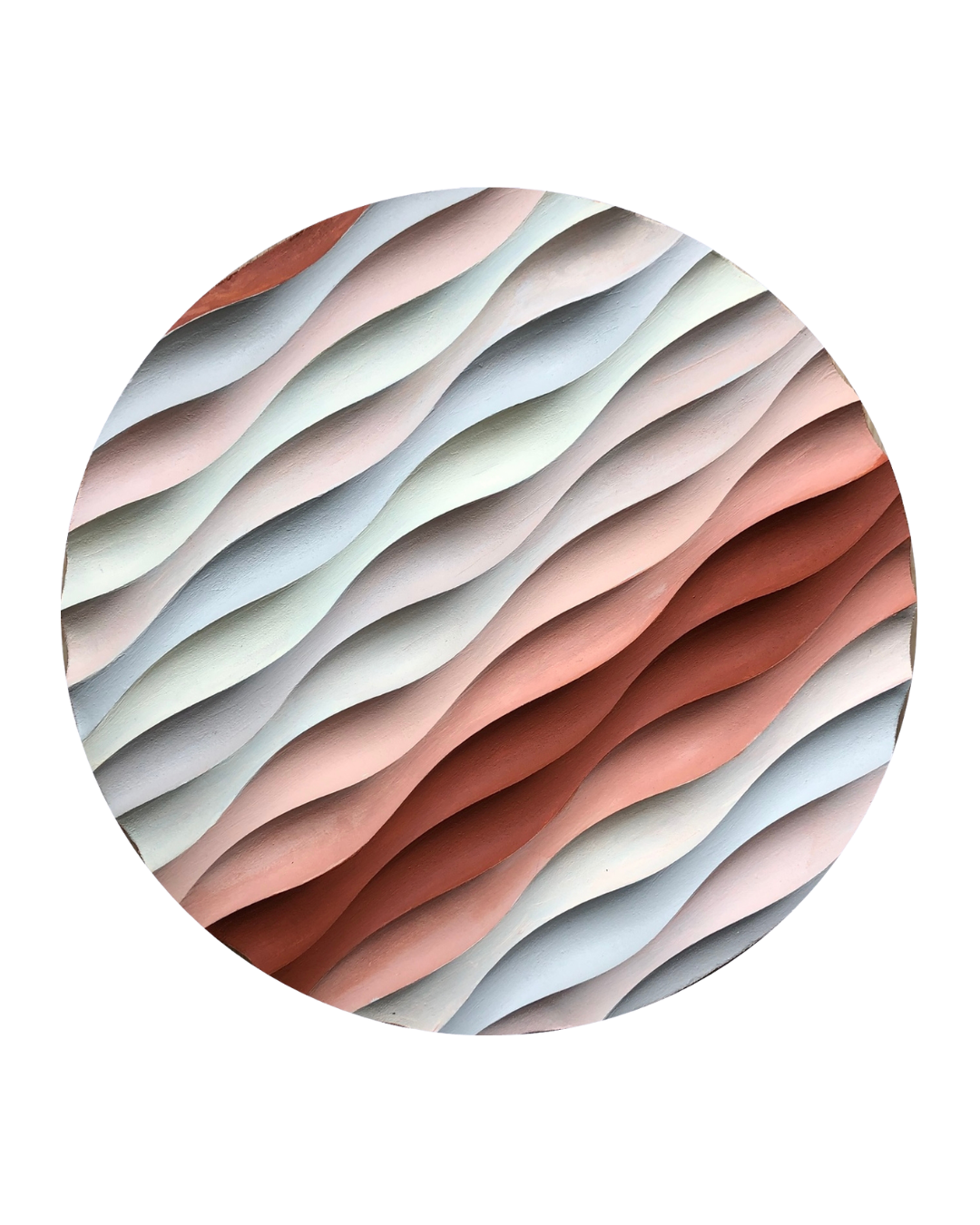 Sakin Dalgalanma – El Yapımı Dokulu Yuvarlak Ahşap Tablo