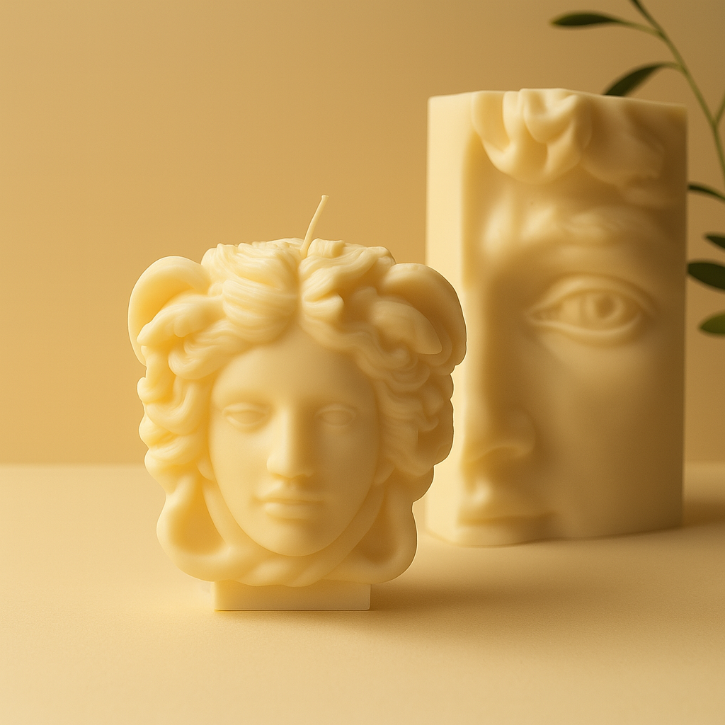 Medusa & David İkili Set – Dekoratif Heykel Mum Koleksiyonu (El Yapımı, Soya) | ES Artisan Studio