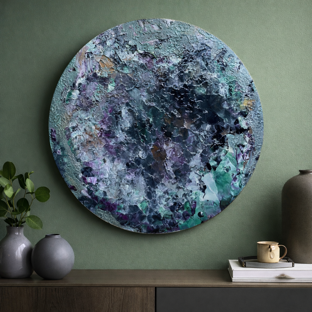 Vadi II – 50 cm Yuvarlak Soyut Mix Media Dokulu El Yapımı Akrilik Tablo | ES Artisan Studio